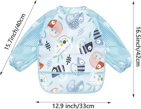 PandaEar 3 Pack Long Sleeve Bibs| Waterproof Full Bib with Sleeves for Babies Infant Toddler 6-24 Months| Mess Proof Baby Smock for Eating| Baby Apron for Feeding in Saudi Arabia
