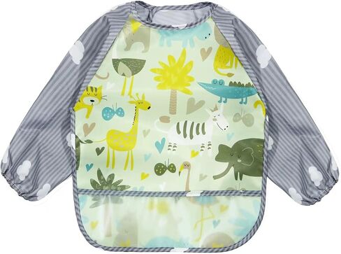 PandaEar 3 Pack Long Sleeve Bibs| Waterproof Full Bib with Sleeves for Babies Infant Toddler 6-24 Months| Mess Proof Baby Smock for Eating| Baby Apron for Feeding in Saudi Arabia