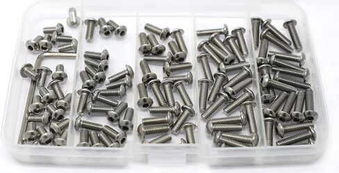 iexcell 100 Pcs M5 x 8/10/12/16/20 Stainless Steel 304 Hex Socket Button Head Cap Screws Bolts Assortment Kit in Kuwait