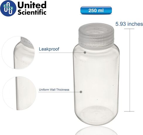 زجاجات كاشف الفم واسعة من البولي بروبلين 33307 من يونايتد ساينتمنتك، سعة 125 مل (عبوة من 12 قطعة) in Kuwait