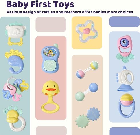 Cuterabit 12PCS Baby Rattles Toys Set with Storage Case, Teething Toys for Babies,Newborn Gift for Baby Boys and Girls 0 1 2 3 4 5 6 7 8 9 10 11 12 Months in Saudi Arabia