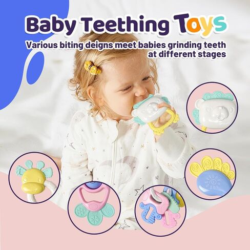 Cuterabit 12PCS Baby Rattles Toys Set with Storage Case, Teething Toys for Babies,Newborn Gift for Baby Boys and Girls 0 1 2 3 4 5 6 7 8 9 10 11 12 Months in Saudi Arabia