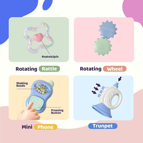 Cuterabit 12PCS Baby Rattles Toys Set with Storage Case, Teething Toys for Babies,Newborn Gift for Baby Boys and Girls 0 1 2 3 4 5 6 7 8 9 10 11 12 Months in Saudi Arabia