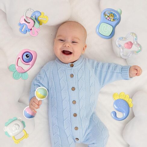Cuterabit 12PCS Baby Rattles Toys Set with Storage Case, Teething Toys for Babies,Newborn Gift for Baby Boys and Girls 0 1 2 3 4 5 6 7 8 9 10 11 12 Months in Saudi Arabia