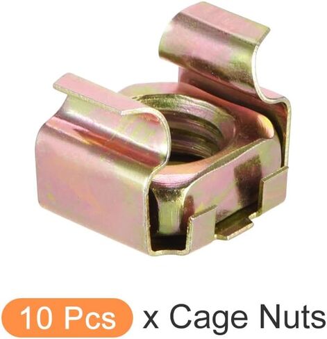 صواميل قفص معدنية (M10x17 مم) 20 قطعة، أقفاص الأجهزة ذات الفتحات المربعة المطلية بالزنك من الفولاذ الكربوني - لرفوف خزانة رف الخادم، لون نحاسي in Kuwait