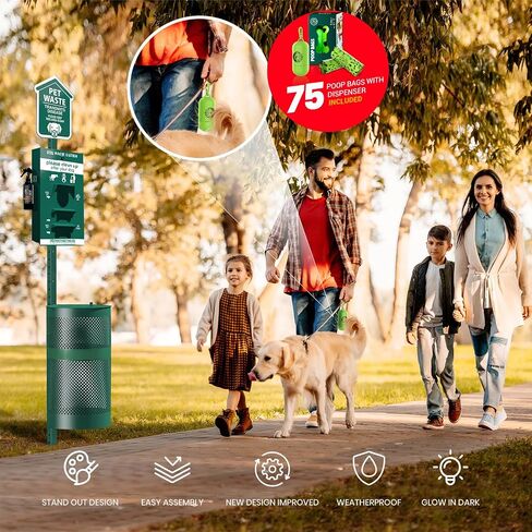 Dog Waste Station Outdoor Pet Waste Station, Trash Can with Bag Dispenser, Commercial Dog Poop Station with 400 Roll 200 Pull Bags & 50 Can Liners, Dog Waste Disposal System for Backyard, Park & HOA in Saudi Arabia