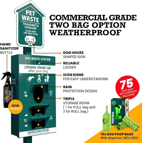 Dog Waste Station Outdoor Pet Waste Station, Trash Can with Bag Dispenser, Commercial Dog Poop Station with 400 Roll 200 Pull Bags & 50 Can Liners, Dog Waste Disposal System for Backyard, Park & HOA in Saudi Arabia