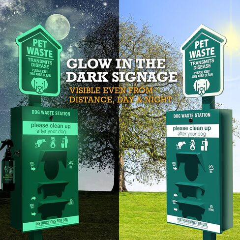 Dog Waste Station Outdoor Pet Waste Station, Trash Can with Bag Dispenser, Commercial Dog Poop Station with 400 Roll 200 Pull Bags & 50 Can Liners, Dog Waste Disposal System for Backyard, Park & HOA in Saudi Arabia