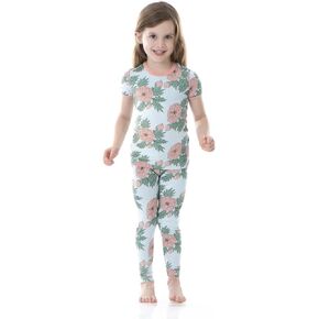KicKee Pants Print Short Sleeve Pajama Set, Ultra Soft and Snug Fitting PJs, Matching Top and Bottom Sleepwear Set, Newborn to Baby to Kid Pajamas (Lotus Berries - 4T) in Kuwait