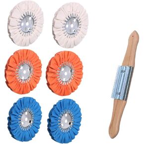 Airway Buffing Wheel Kit 7 PCs kit (2 pcs White & 2 pcs Orange & 2 pcs Blue & 1 Buffing rake) 8" in Diameter 5/8" in Arbor Hole 16 Ply for Angle Grinder 7 Pcs in Kuwait