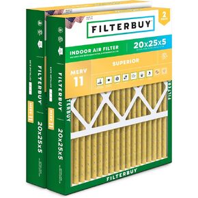 Filterbuy 20x25x5 Air Filter MERV 11 Allergen Defense (2-Pack), Pleated HVAC AC Furnace Air Filters Replacement for Honeywell FC100A1037, Lennox X6673, Carrier EXPXXFIL0020, Bryant, Day & Night, and Payne (Actual Size: 19.88 x 24.75 x 4.38 Inches)