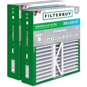 Filterbuy 20x20x5 Air Filter MERV 8 Dust Defense (2-Pack), Pleated HVAC AC Furnace Air Filters Replacement for Honeywell FC100A1011 and Lennox X0585 (Actual Size: 19.63 x 19.81 x 4.38 Inches)