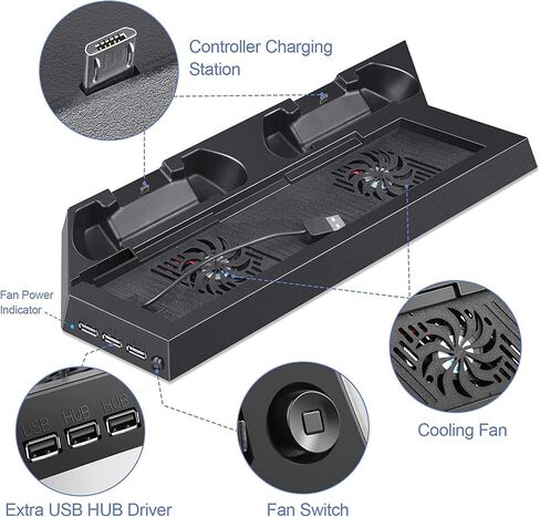 محطة مروحة تبريد بحامل TREE.NB PS4 متوافقة مع Playstation 4/PS4 Slim/PS4 Pro، حامل عمودي PS4 مع محطة شحن سريعة USB in Saudi Arabia