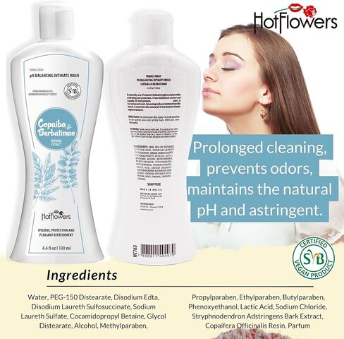 HOT FLOWERS Copaiba Barbatimao Feminine Wash for Intimate Care, Women pH Balanced for Essentials Body Health, Daily Use, Gynecologist and Dermatologist Tested, 4.4 oz. in Kuwait