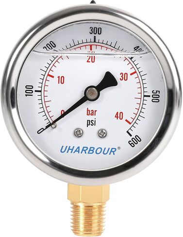 مقياس ضغط الفراغ المملوء بالجلسرين من UHARBOUR -30HG/30PSI، مقياس فراغ بقرص شفاف 2-1/2 بوصة، وصلة خلفية 1/4 بوصة NPT، علبة من الفولاذ المقاوم للصدأ، حركة نحاسية، موازين مزدوجة in Kuwait