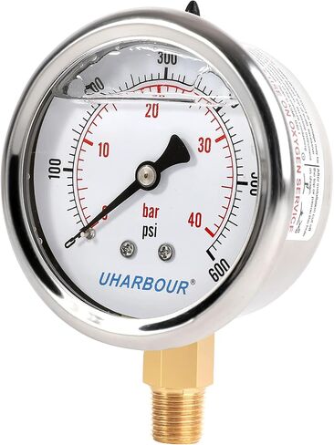 مقياس ضغط الفراغ المملوء بالجلسرين من UHARBOUR -30HG/30PSI، مقياس فراغ بقرص شفاف 2-1/2 بوصة، وصلة خلفية 1/4 بوصة NPT، علبة من الفولاذ المقاوم للصدأ، حركة نحاسية، موازين مزدوجة in Kuwait