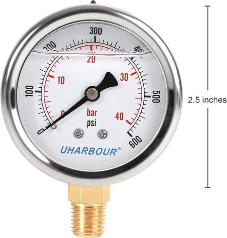 مقياس ضغط الفراغ المملوء بالجلسرين من UHARBOUR -30HG/30PSI، مقياس فراغ بقرص شفاف 2-1/2 بوصة، وصلة خلفية 1/4 بوصة NPT، علبة من الفولاذ المقاوم للصدأ، حركة نحاسية، موازين مزدوجة in Kuwait