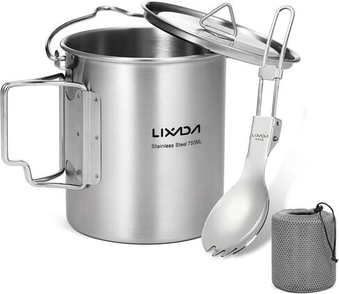 Lixada Camping Cup Pot,750ml Stainless Steel Water Cup Mug with Foldable Handles and Lid for Outdoor Camping Hiking Backpacking in Saudi Arabia