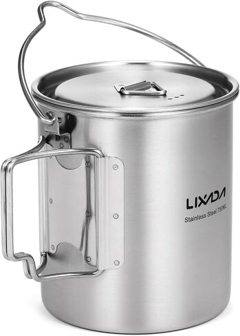 Lixada Camping Cup Pot,750ml Stainless Steel Water Cup Mug with Foldable Handles and Lid for Outdoor Camping Hiking Backpacking in Saudi Arabia