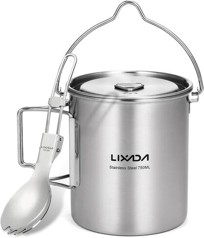 Lixada Camping Cup Pot,750ml Stainless Steel Water Cup Mug with Foldable Handles and Lid for Outdoor Camping Hiking Backpacking in Saudi Arabia