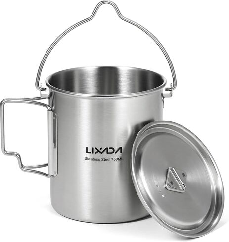 Lixada Camping Cup Pot,750ml Stainless Steel Water Cup Mug with Foldable Handles and Lid for Outdoor Camping Hiking Backpacking in Saudi Arabia