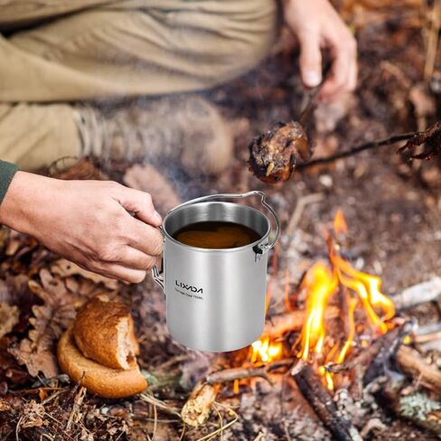 Lixada Camping Cup Pot,750ml Stainless Steel Water Cup Mug with Foldable Handles and Lid for Outdoor Camping Hiking Backpacking in Saudi Arabia