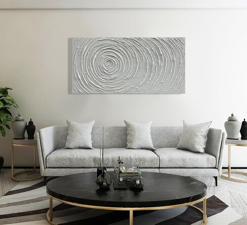 Diathou Hand Painted White Abstract Flower Oil Painting Home Wall Decorative Art 24x48 Inches in Saudi Arabia