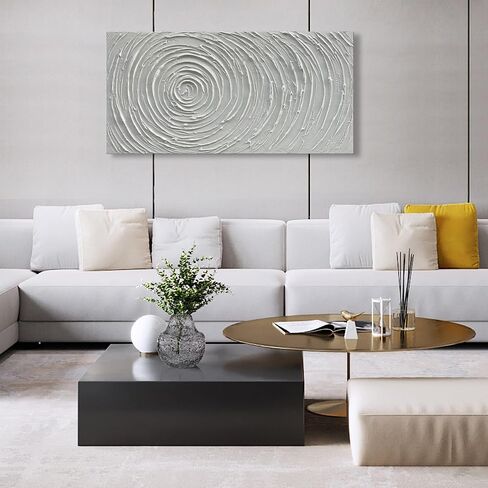 Diathou Hand Painted White Abstract Flower Oil Painting Home Wall Decorative Art 24x48 Inches in Saudi Arabia