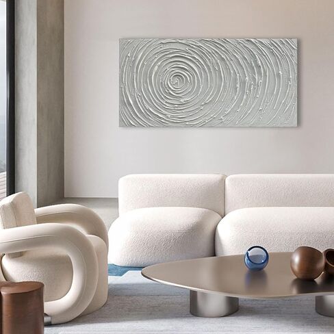 Diathou Hand Painted White Abstract Flower Oil Painting Home Wall Decorative Art 24x48 Inches in Saudi Arabia