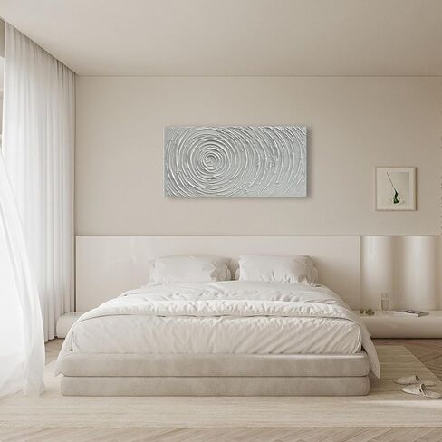 Diathou Hand Painted White Abstract Flower Oil Painting Home Wall Decorative Art 24x48 Inches in Saudi Arabia