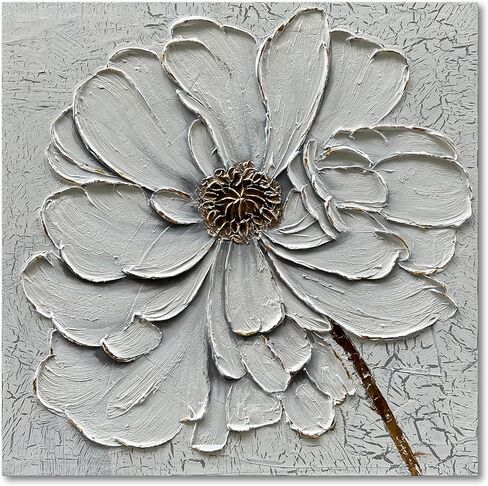 Diathou Hand Painted White Abstract Flower Oil Painting Home Wall Decorative Art 24x48 Inches in Saudi Arabia