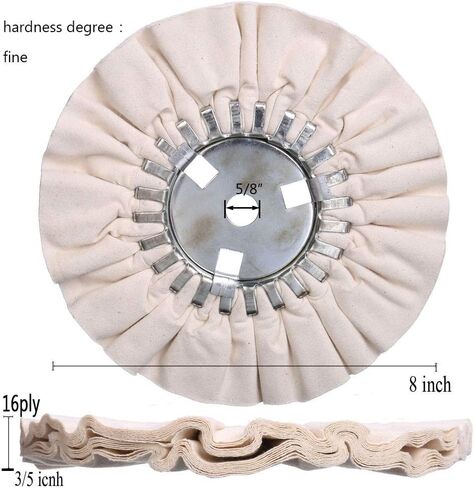 Airway Buffing Wheel Kit 7 PCs kit (2 pcs White & 2 pcs Orange & 2 pcs Blue & 1 Buffing rake) 8" in Diameter 5/8" in Arbor Hole 16 Ply for Angle Grinder 7 Pcs in Kuwait