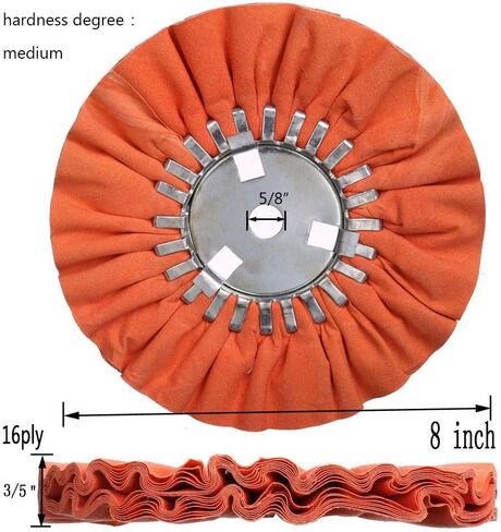 Airway Buffing Wheel Kit 7 PCs kit (2 pcs White & 2 pcs Orange & 2 pcs Blue & 1 Buffing rake) 8" in Diameter 5/8" in Arbor Hole 16 Ply for Angle Grinder 7 Pcs in Kuwait