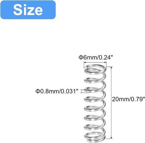 زنبرك ضغط uxcell، 5 قطع 304 من الفولاذ المقاوم للصدأ، 12 مم OD، حجم سلك 0.8 مم، طول حر 50 مم، لون فضي in Saudi Arabia