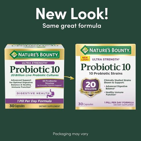 Nature's Bounty Probiotic 10، مكمل بروبيوتيك يومي فائق القوة، يدعم صحة الجهاز الهضمي والمناعة والجهاز التنفسي العلوي، عبوتين، 30 كبسولة in Saudi Arabia