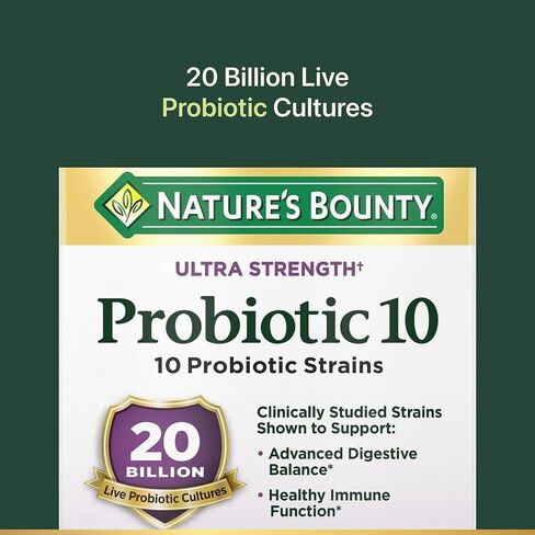 Nature's Bounty Probiotic 10، مكمل بروبيوتيك يومي فائق القوة، يدعم صحة الجهاز الهضمي والمناعة والجهاز التنفسي العلوي، عبوتين، 30 كبسولة in Saudi Arabia