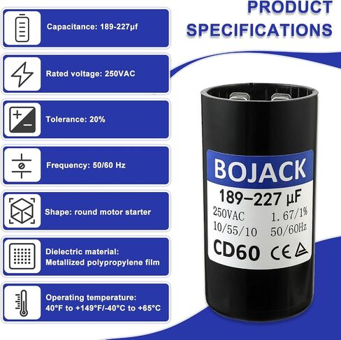 BOJACK 189-227 فائق التوهج/MFD 250 VAC ±20% 50/60 هرتز CD60 مكثف تشغيل مضخة بئر المحرك المستدير in Saudi Arabia