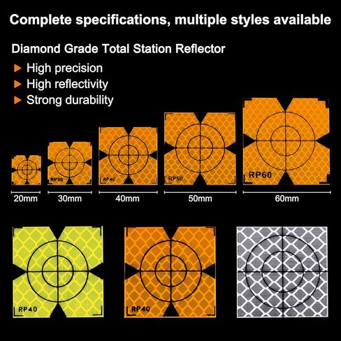 10 قطع من أوراق عاكسة للمسح من HARFINGTON 40 مم، شريط عاكس ذاتي اللصق، علامة هدف للمسح للمحطات الإجمالية، أصفر in Kuwait