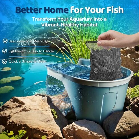 Flexzion Aquarium Canister Filter Media Biological Fish Tank Filtration Biomedia - Bio Ball Ceramic Ring Activated Carbon for SunSun Canister Aquarium Pond Aquaculture Bacteria House in Nylon Mesh Bag in Saudi Arabia