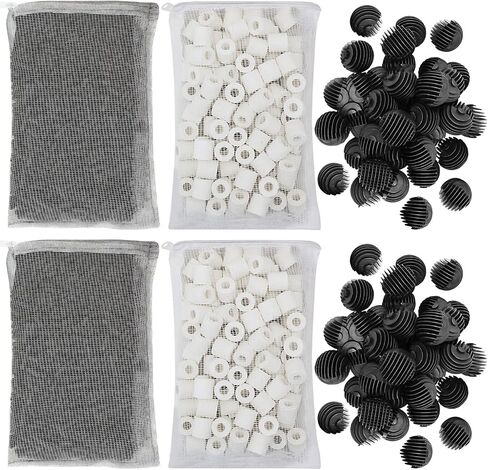Flexzion Aquarium Canister Filter Media Biological Fish Tank Filtration Biomedia - Bio Ball Ceramic Ring Activated Carbon for SunSun Canister Aquarium Pond Aquaculture Bacteria House in Nylon Mesh Bag in Saudi Arabia