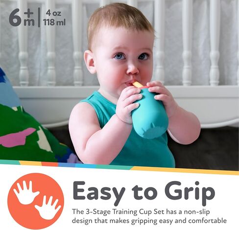 Nuby First Training Cup Set, 4oz Silicone Tumbler with Spout and Straw Combo, 1 pk, Boy in Saudi Arabia