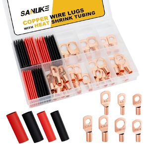 Sanuke Wire Lugs Ring Terminal Connectors AWG6-2 Ends Heavy Duty for Battery Cable Lug tinned Copper Tubular Wire Electrical Eyelets Terminal 6Size 60PCS with 3:1 Heat Shrink Tubing Assortment Kit in Saudi Arabia