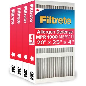 Filtrete 20x25x4 Air Filter, MPR 1000, MERV 11, Allergen Defense 12-Month Deep Pleated 4-Inch Air Filters, 4 Filters