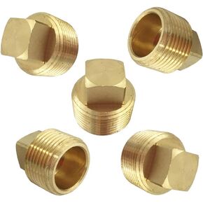 Legines Solid Brass Pipe Fitting, 1/8" NPT Male Square Head Plug (5 pcs)