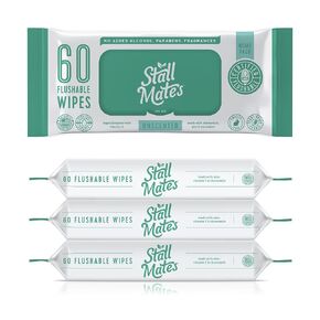 Stall Mates Wipes: Flushable Wipes | 60-Wipe Home Pack | Hypoallergenic | Unscented with Vitamin-E & Aloe | (4 Pack - 240 Wipes Total)