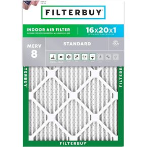 مرشح هواء Filterbuy 16x20x1 MERV 8 Dust Defense (عبوة واحدة)، استبدال مرشحات هواء فرن HVAC AC المطوية (الحجم الفعلي: 15.50 × 19.50 × 0.75 بوصة)