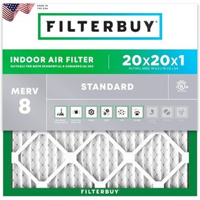 Filterbuy 20x20x1 Air Filter MERV 8 Dust Defense (1-Pack), Pleated HVAC AC Furnace Air Filters Replacement (Actual Size: 19.50 x 19.50 x 0.75 Inches)