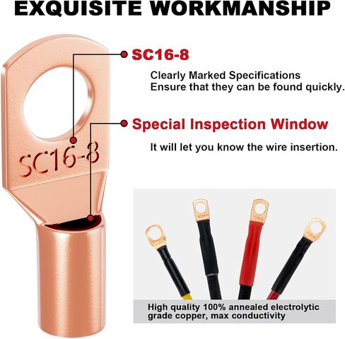 Sanuke Wire Lugs Ring Terminal Connectors AWG6-2 Ends Heavy Duty for Battery Cable Lug tinned Copper Tubular Wire Electrical Eyelets Terminal 6Size 60PCS with 3:1 Heat Shrink Tubing Assortment Kit in Saudi Arabia