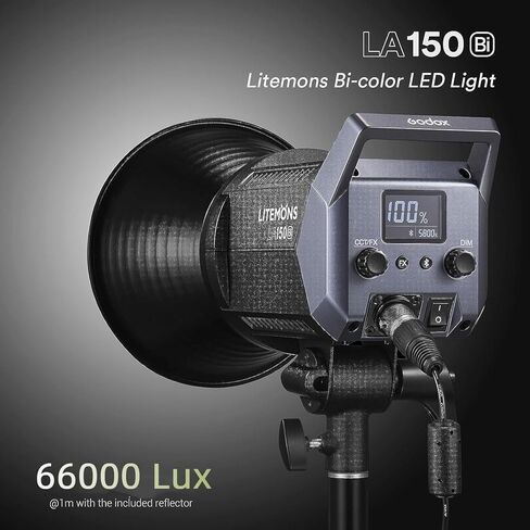 Godox LA150D LED Video Light, 190W 84800LUX@1M Daylight Studio Light, 5600K Bowens Mount LED Continuous Light, CRI 96+ 8 FX Effect 0-100% Dimming APP Control Photography LED Light in Kuwait