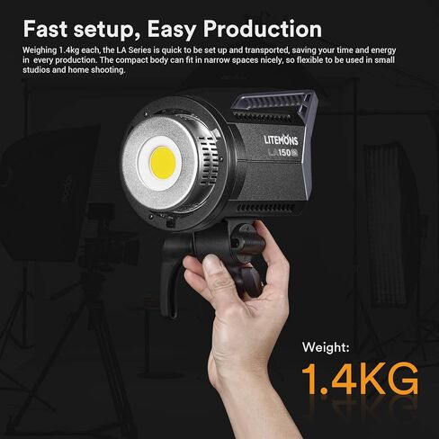 Godox LA150D LED Video Light, 190W 84800LUX@1M Daylight Studio Light, 5600K Bowens Mount LED Continuous Light, CRI 96+ 8 FX Effect 0-100% Dimming APP Control Photography LED Light in Kuwait